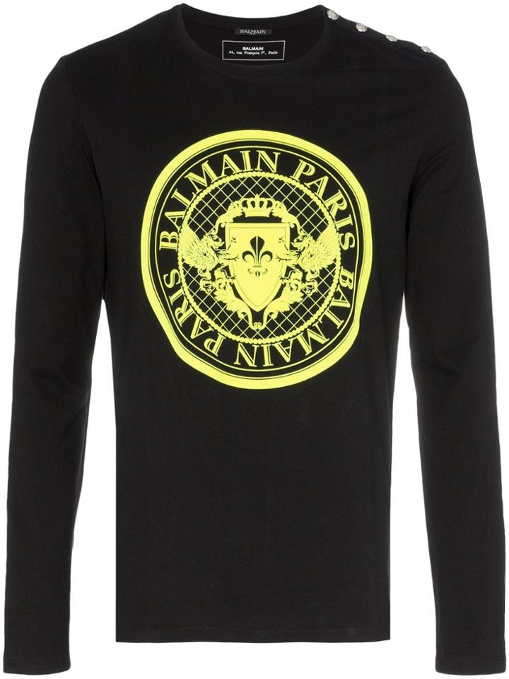 Balmain Neon Paris Logo Cotton T-shirt - Black