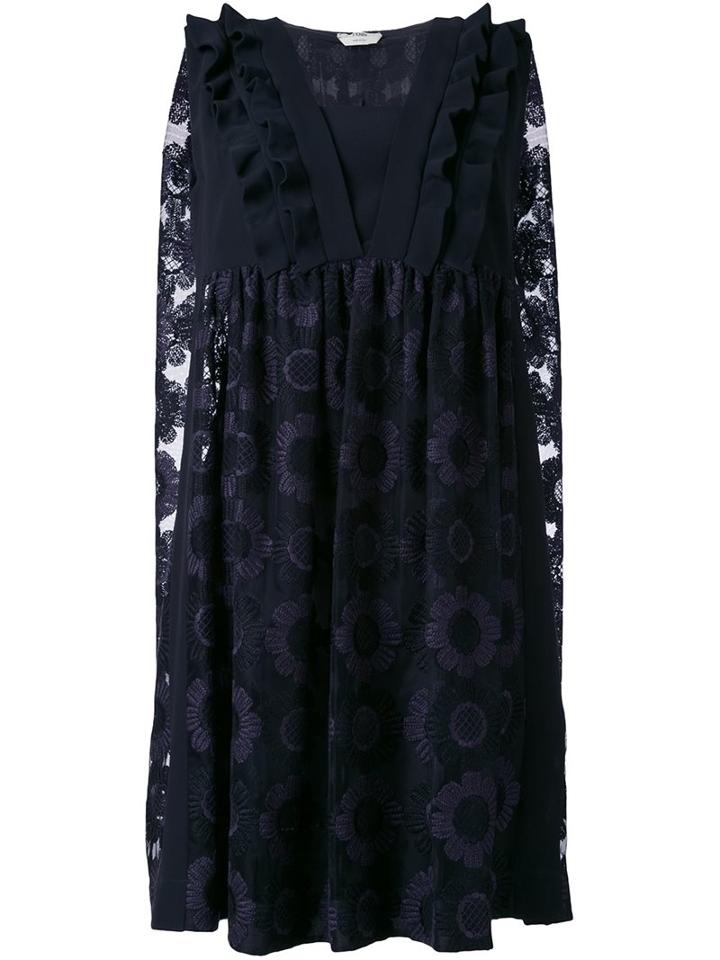 Fendi Floral Embroidered Dress, Women's, Size: 40, Black, Silk