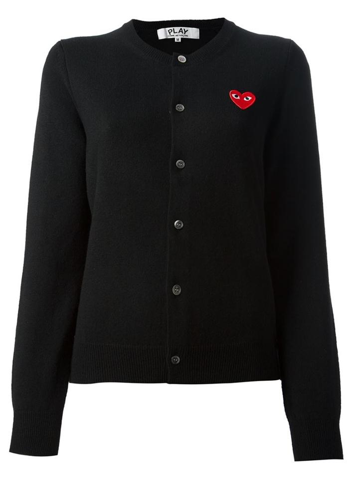 Comme Des Garçons Play Embroidered Heart Cardigan, Women's, Size: Medium, Black, Wool