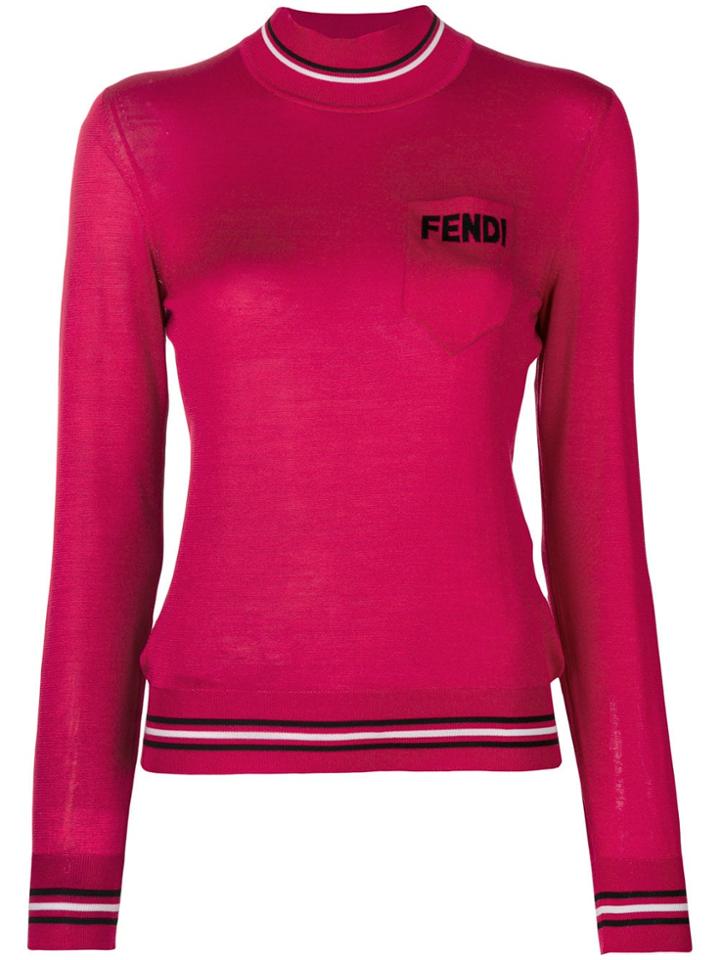 Fendi Logo Turtle-neck Sweater - Pink