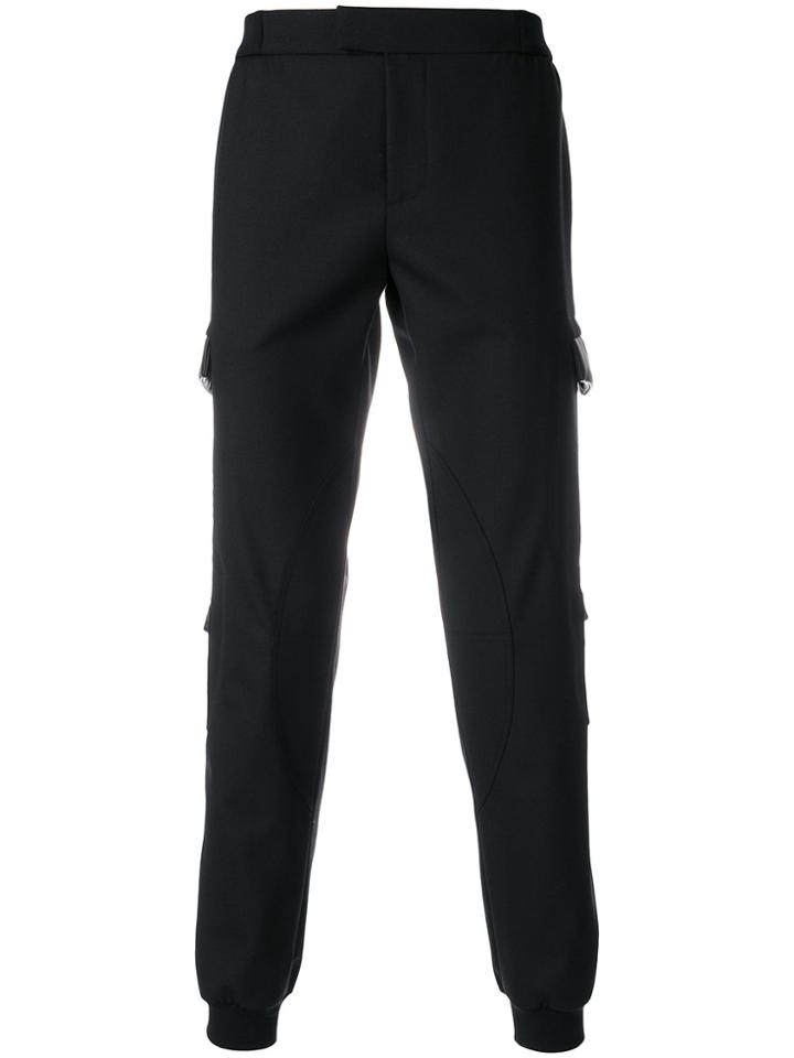 Les Hommes Leather Trim Flap Trousers - Black