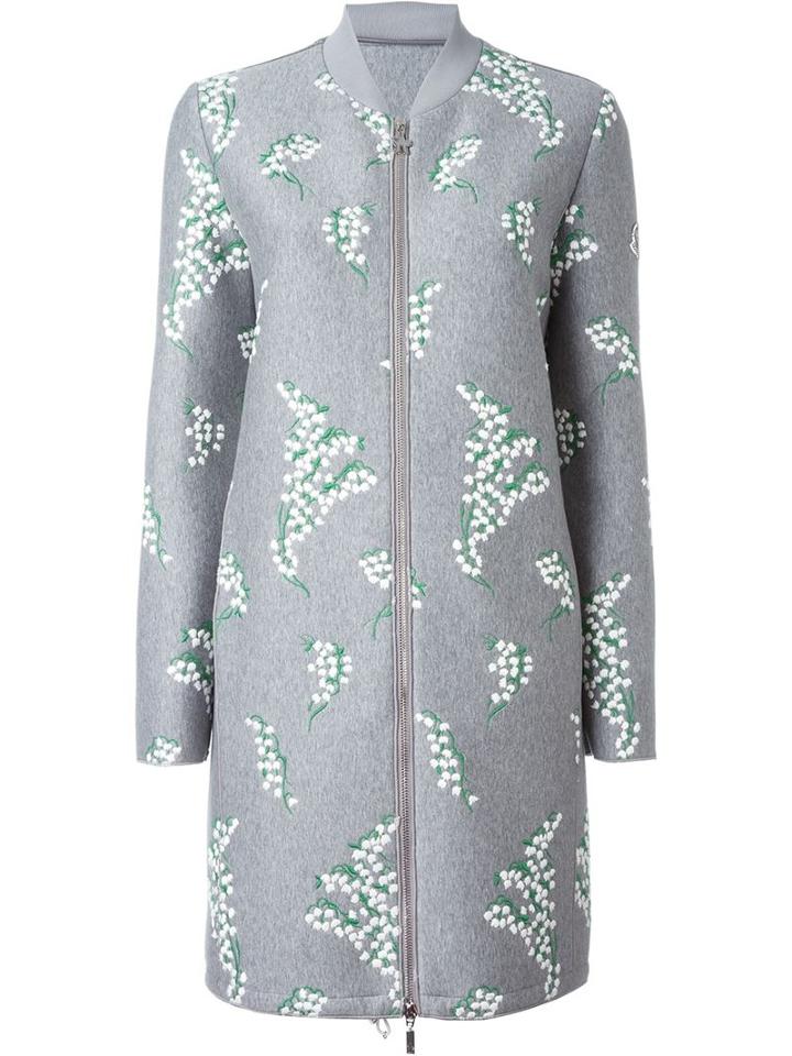 Moncler Gamme Rouge Embroidered Bomber-style Coat, Women's, Size: 3, Grey, Cotton/polyester