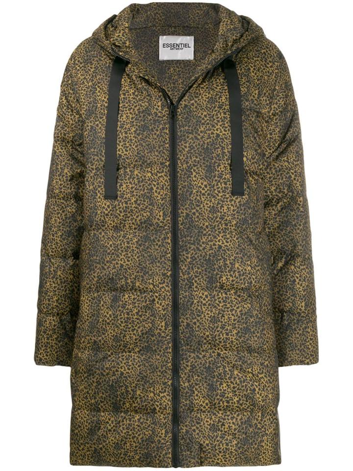 Essentiel Antwerp Cheetah-print Padded Coat - Black