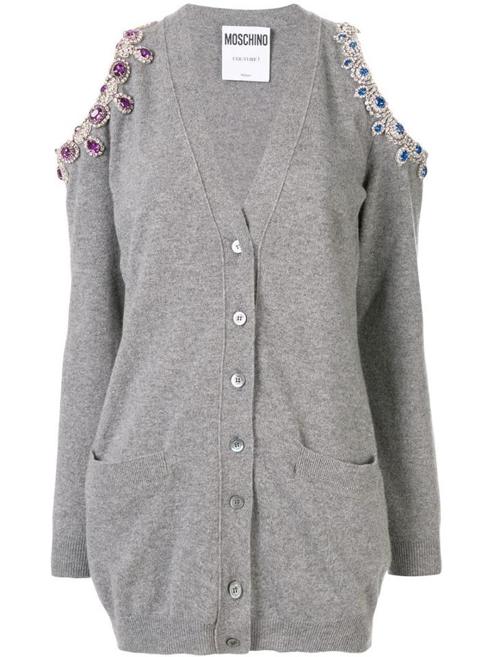 Moschino Cold-shoulder Embellished Cardigan - Grey