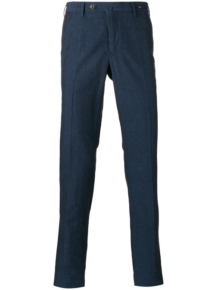 Pt01 Slim Fit Trousers, Men's, Size: 52, Blue, Cotton/linen/flax