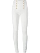 Balmain Front Button Trousers, Women's, Size: 34, White, Cotton/spandex/elastane