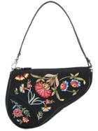 Christian Dior Vintage Saddle Embroidery Flower Handbag - Black