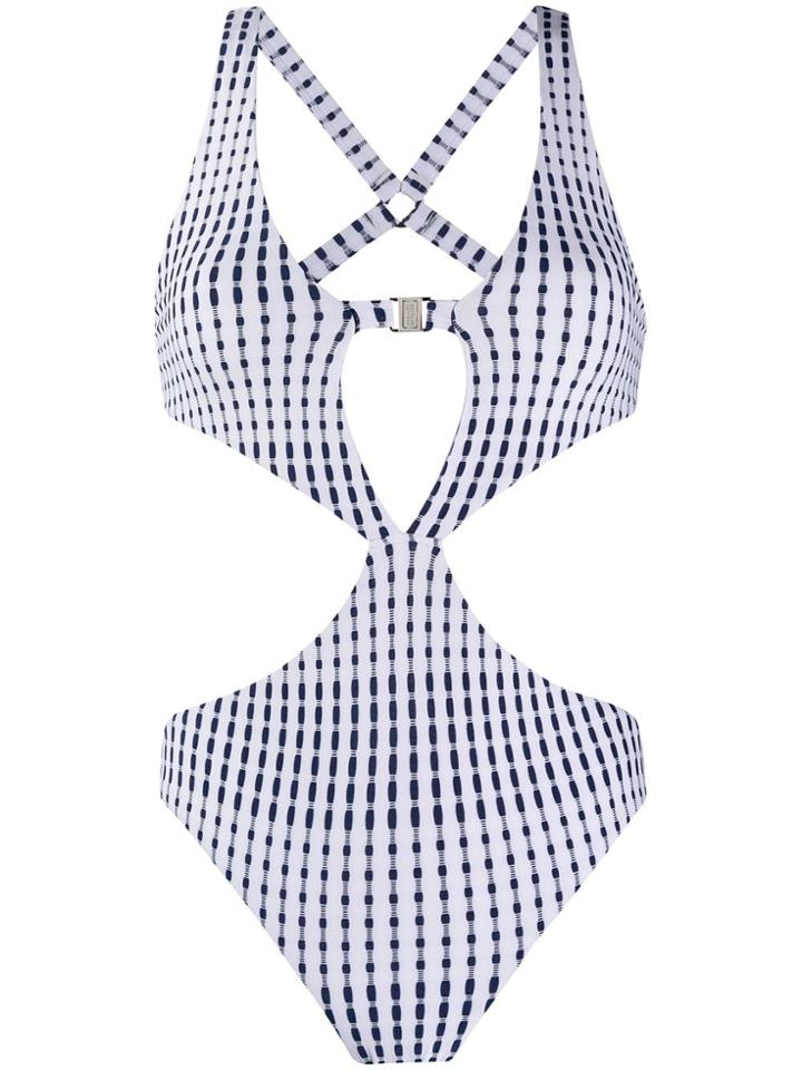 Fleur Of England Striped Cut-out Swimsuit - White