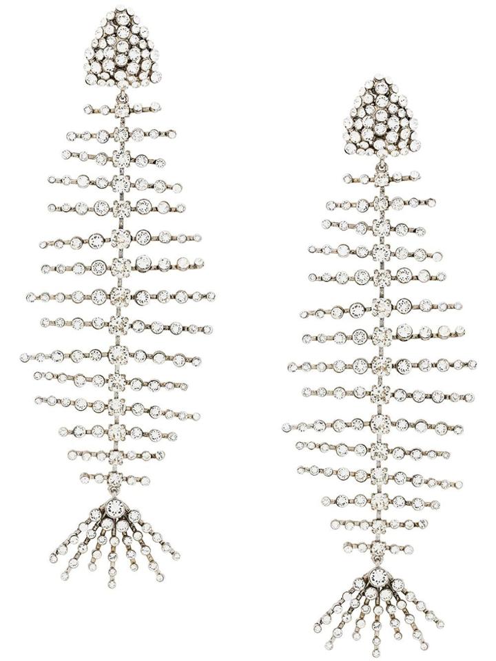 Saint Laurent Crystal Fish Clip-on Earrings - Metallic