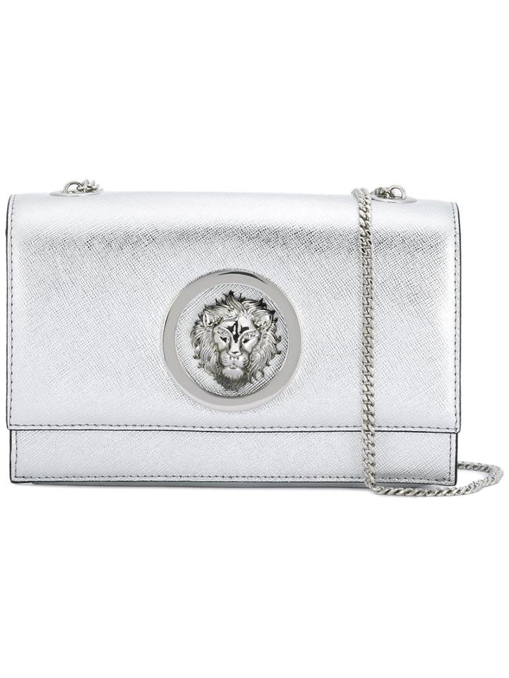 Versus Logo Plaque Shoulder Bag, Women's, Grey, Calf Leather