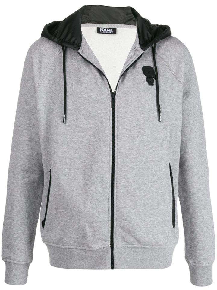 Karl Lagerfeld Ikonik Patch Zip-up Hoodie - Grey