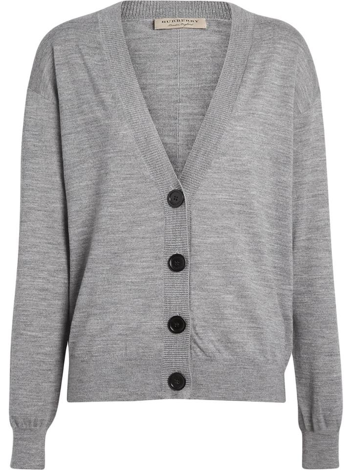 Burberry Vintage Check Detail Merino Wool Cardigan - Grey