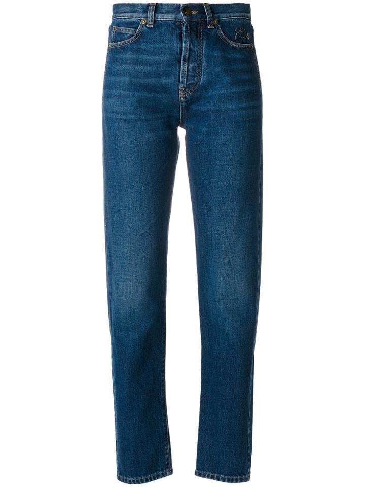 Saint Laurent Logo Embroidered Jeans - Blue