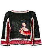 Red Valentino - Knit Flamingo Top - Women - Cotton/acrylic/wool - M, Black, Cotton/acrylic/wool