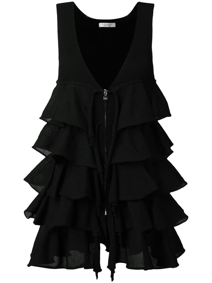 D.exterior Zip Up Pleated Top, Women's, Size: Large, Black, Cotton/nylon/polyester/viscose