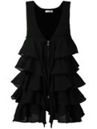 D.exterior Zip Up Pleated Top, Women's, Size: Large, Black, Cotton/nylon/polyester/viscose