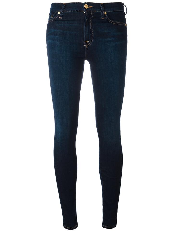 7 For All Mankind Faded Detail Skinny Jeans, Women's, Size: 28, Blue, Cotton/polyester/lyocell/spandex/elastane