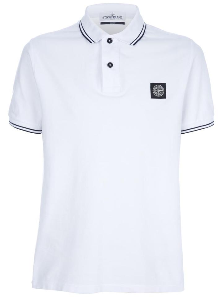 Stone Island Piqué Polo Shirt, Men's, Size: Medium, White, Cotton/spandex/elastane