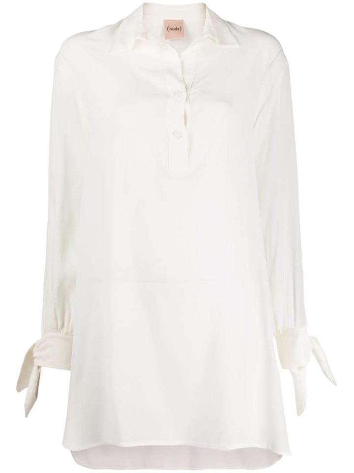 Nude High-low Hem Shirt - White