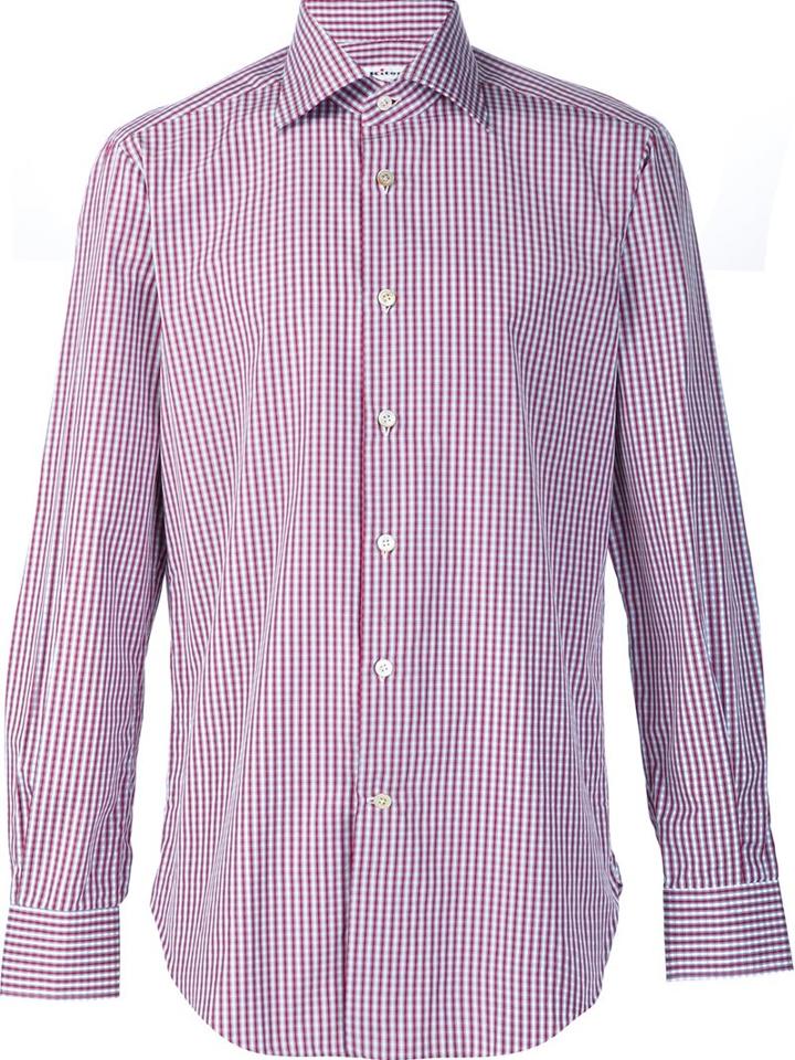 Kiton Checked Button Down Shirt, Men's, Size: 15 1/2, Red, Cotton