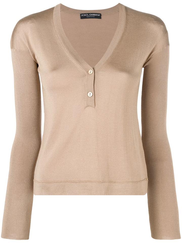 Dolce & Gabbana Vintage 1990's V-neck Button Jumper - Neutrals