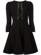 Philipp Plein Lace-up Neck Flared Dress, Women's, Size: Medium, Black, Viscose/polyester