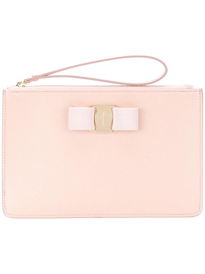 Salvatore Ferragamo - Loop Handle Clutch - Women - Calf Leather - One Size, Pink/purple, Calf Leather