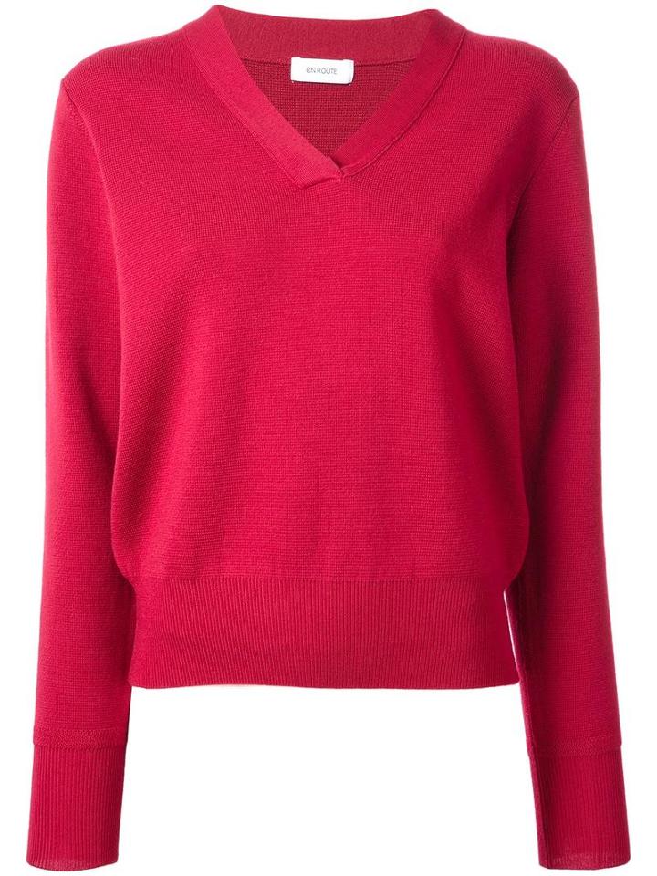 En Route V-neck Knitted Jumper, Women's, Red, Wool