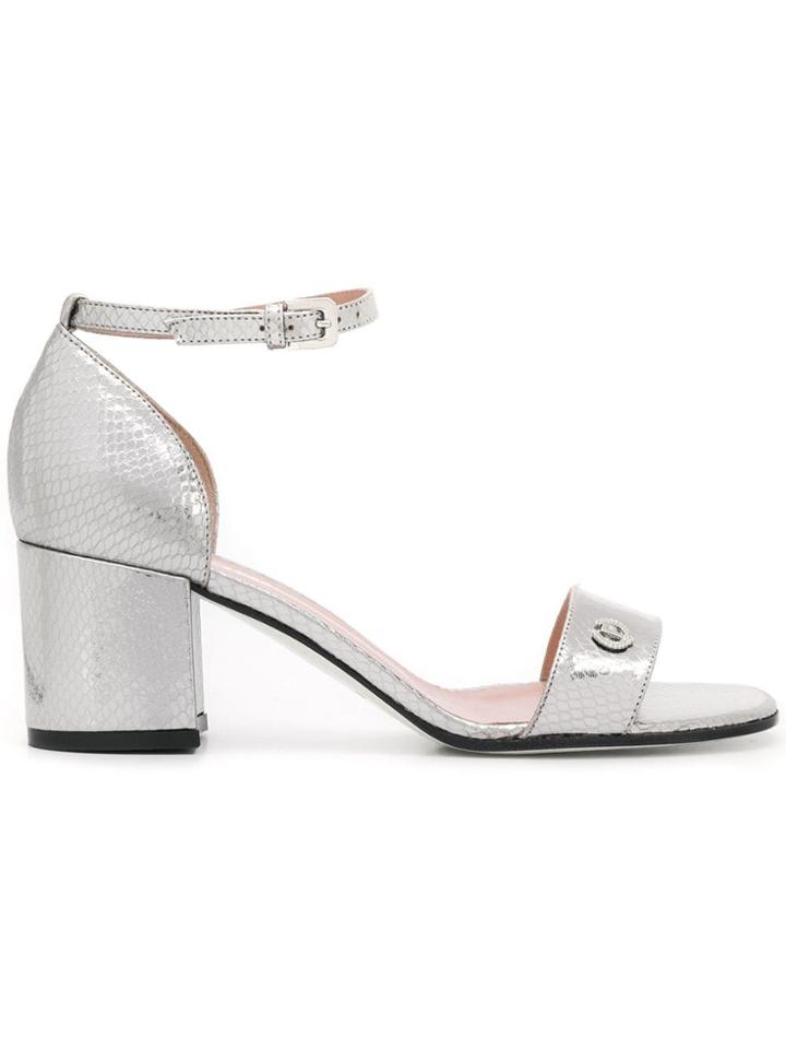 Pollini Laminated Leather Sandals - Silver