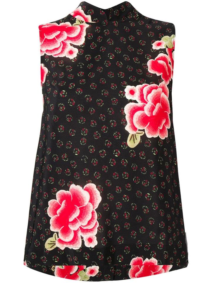 Simone Rocha Floral Sleeveless Mandarin Top - Black