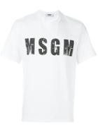 Msgm Logo Print T-shirt, Men's, Size: Small, White, Cotton