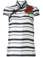 Dolce & Gabbana Striped Mandarin Collar Blouse, Women's, Size: 44, White, Silk