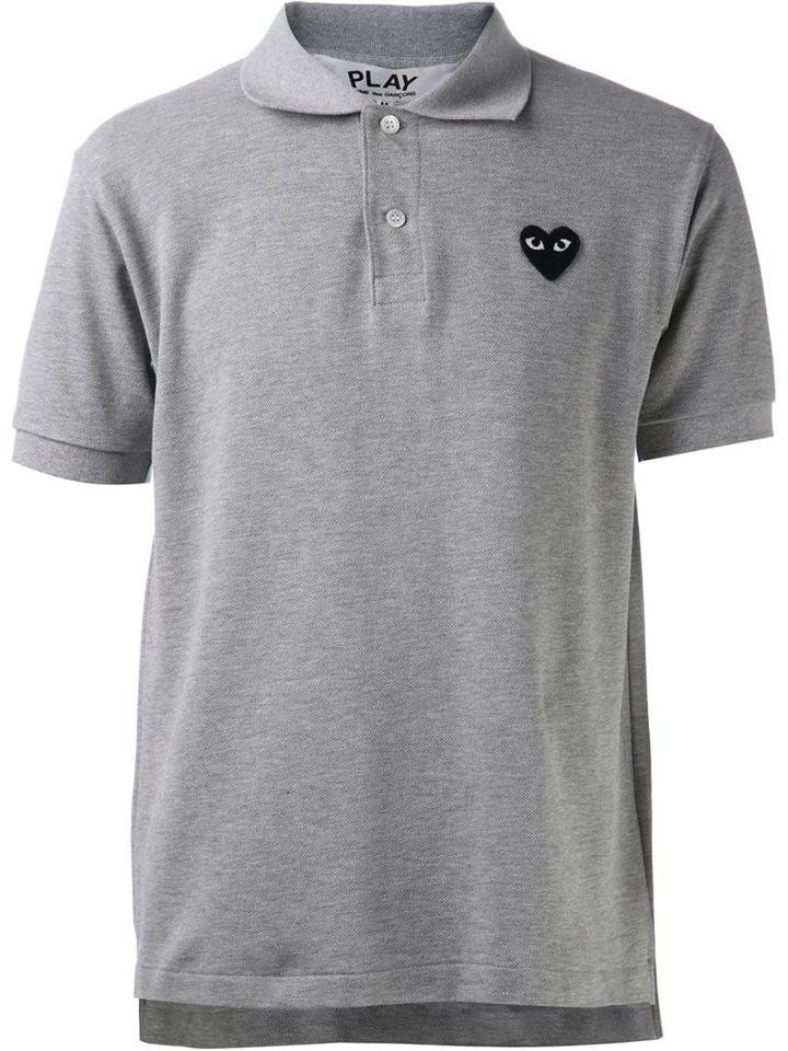 Comme Des Garçons Play Embroidered Heart Polo Shirt, Men's, Size: Small, Grey, Cotton