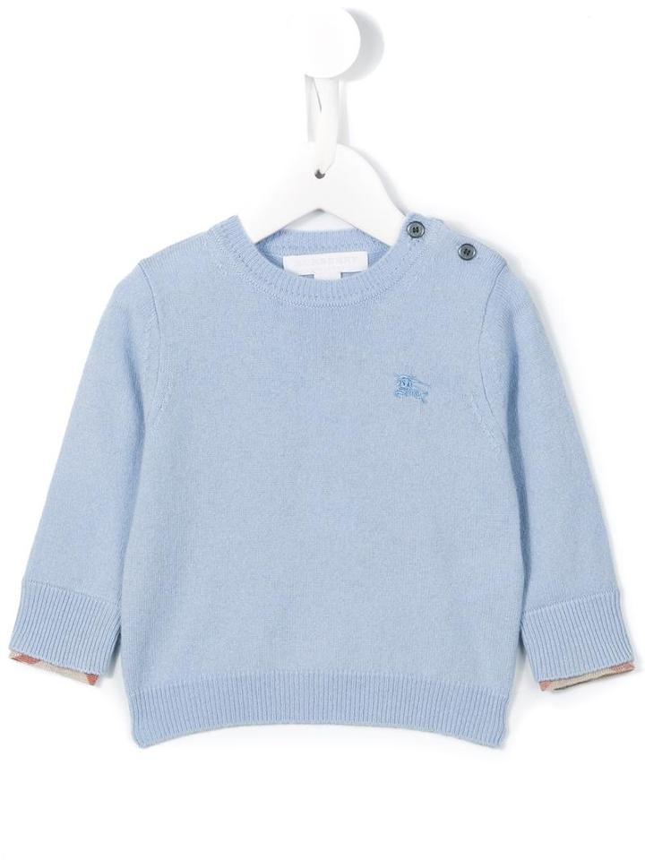 Burberry Kids House Check Trim Knitted Jumper, Toddler Boy's, Size: 24 Mth, Blue