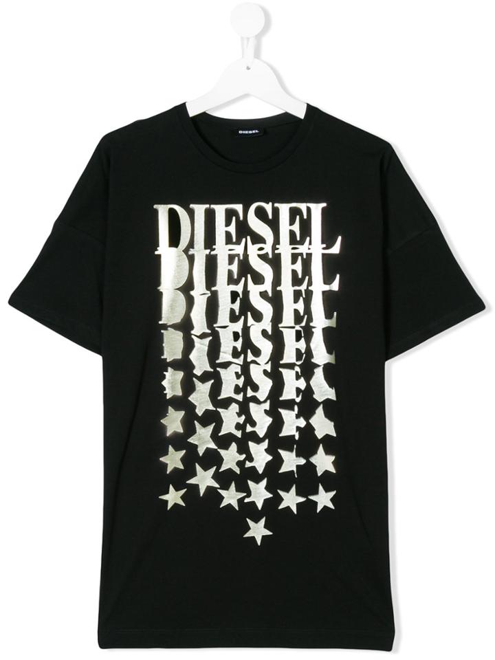 Diesel Kids Logo Star Printed T-shirt - Black