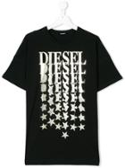 Diesel Kids Logo Star Printed T-shirt - Black