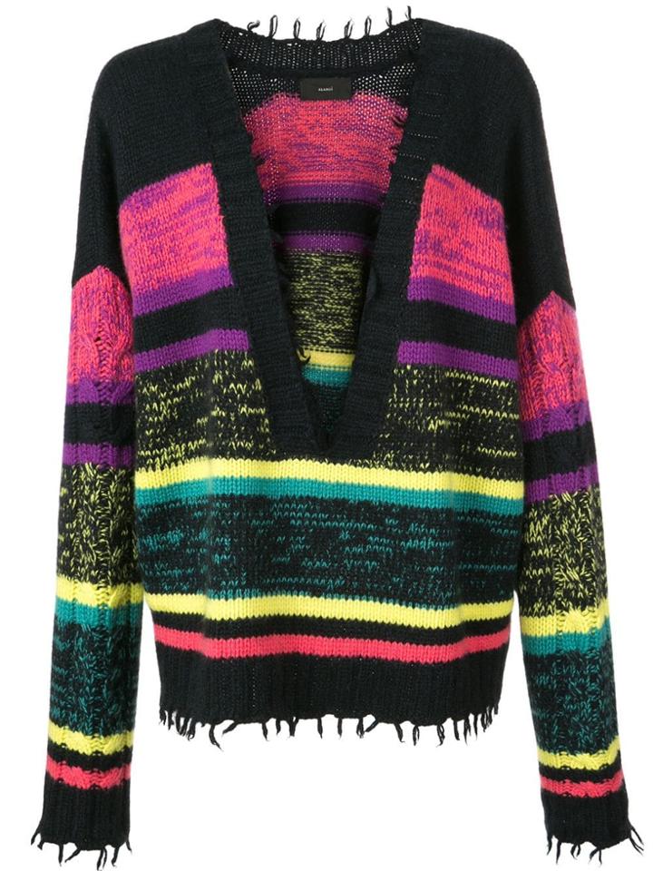 Alanui Distressed Striped Jumper - Black