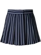 High Waist Pleated Stripe Shorts - Women - Polyester - S, Blue, Polyester, Mikio Sakabe