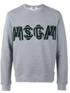 Msgm Logo Embroidered Sweatshirt, Men's, Size: Medium, Grey, Cotton/viscose