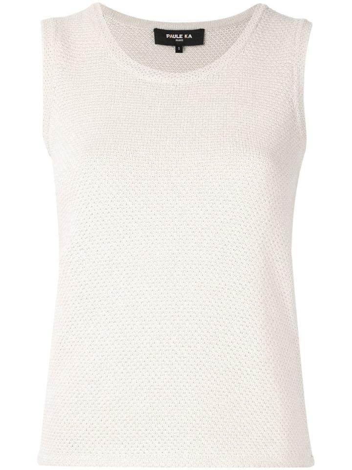 Paule Ka Sleeveless Fitted Sweater - White