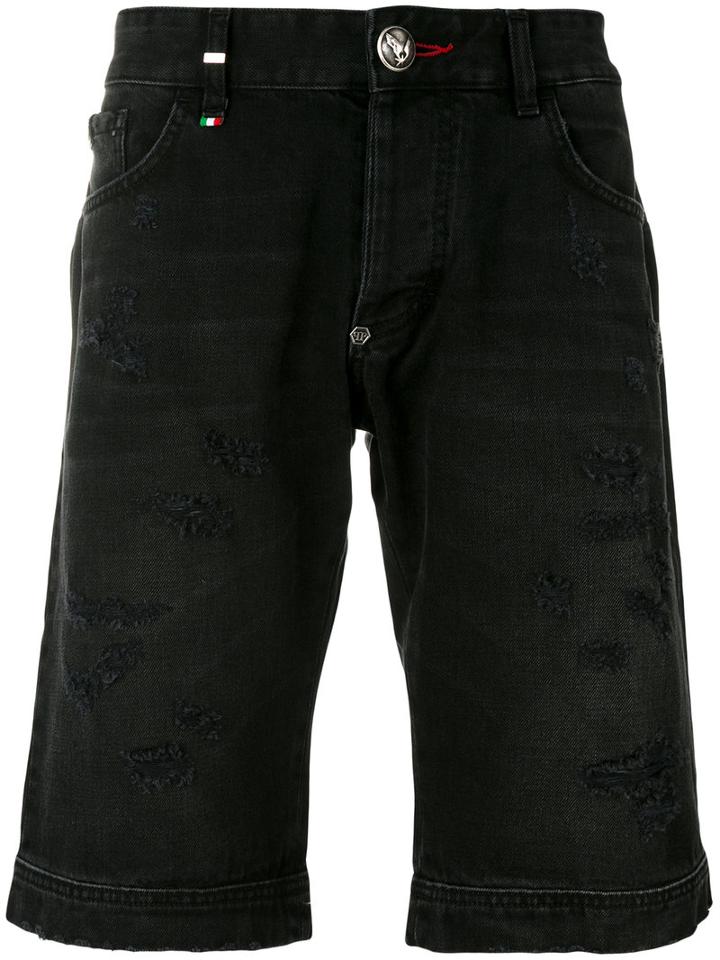 Philipp Plein - Frayed Edge Shorts - Men - Cotton/polyester - 33, Black, Cotton/polyester