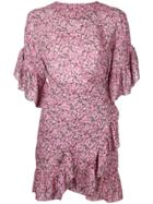 Goen.j Printed Ruffle Trim Dress - Pink & Purple
