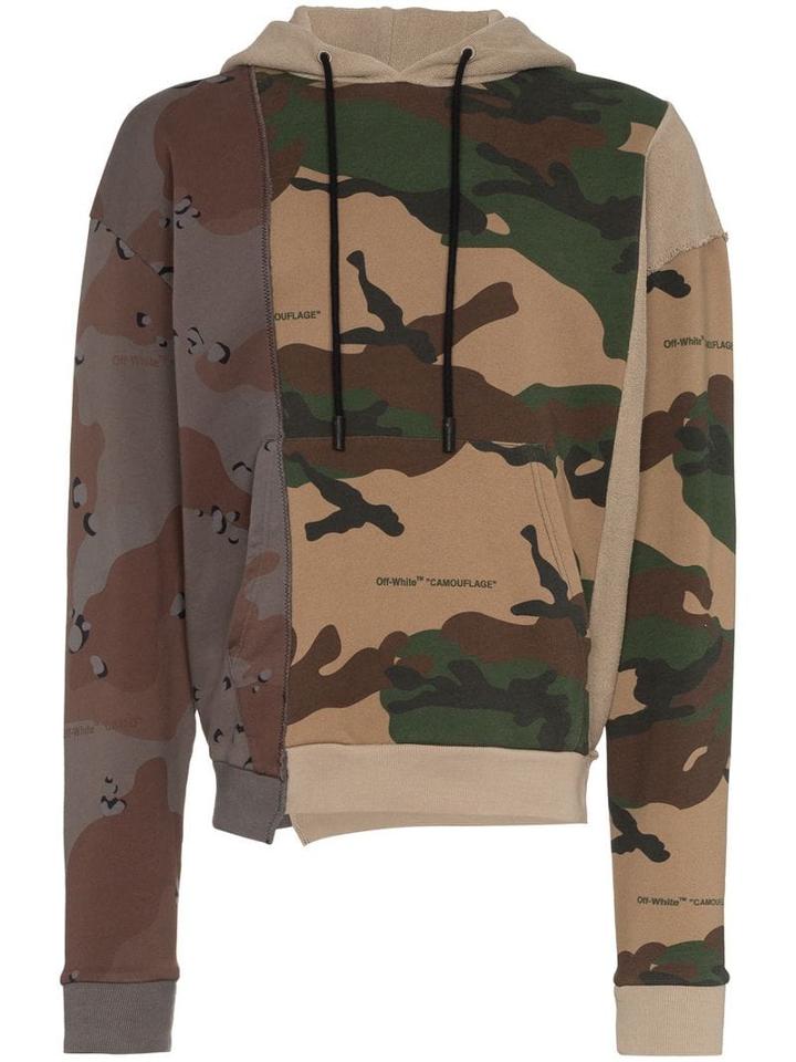 Off-white Reconstructed Cotton Hoodie - 9901 Camo Hoodi All Over White