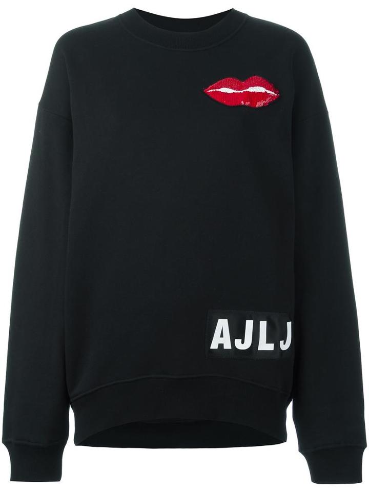 Au Jour Le Jour Lips Patch Sweatshirt, Women's, Size: 42, Black, Cotton/polyester/pvc