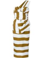 No21 Striped One-shoulder Dress, Women's, Size: 38, Brown, Cotton/viscose/spandex/elastane