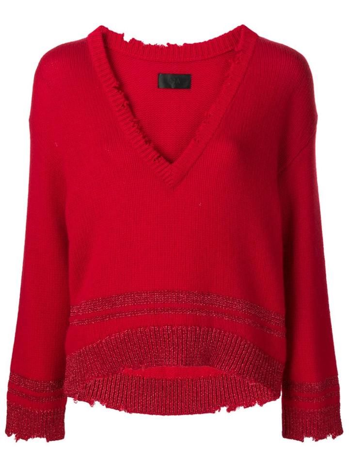 Rta V-neck Boxy Sweater - Red