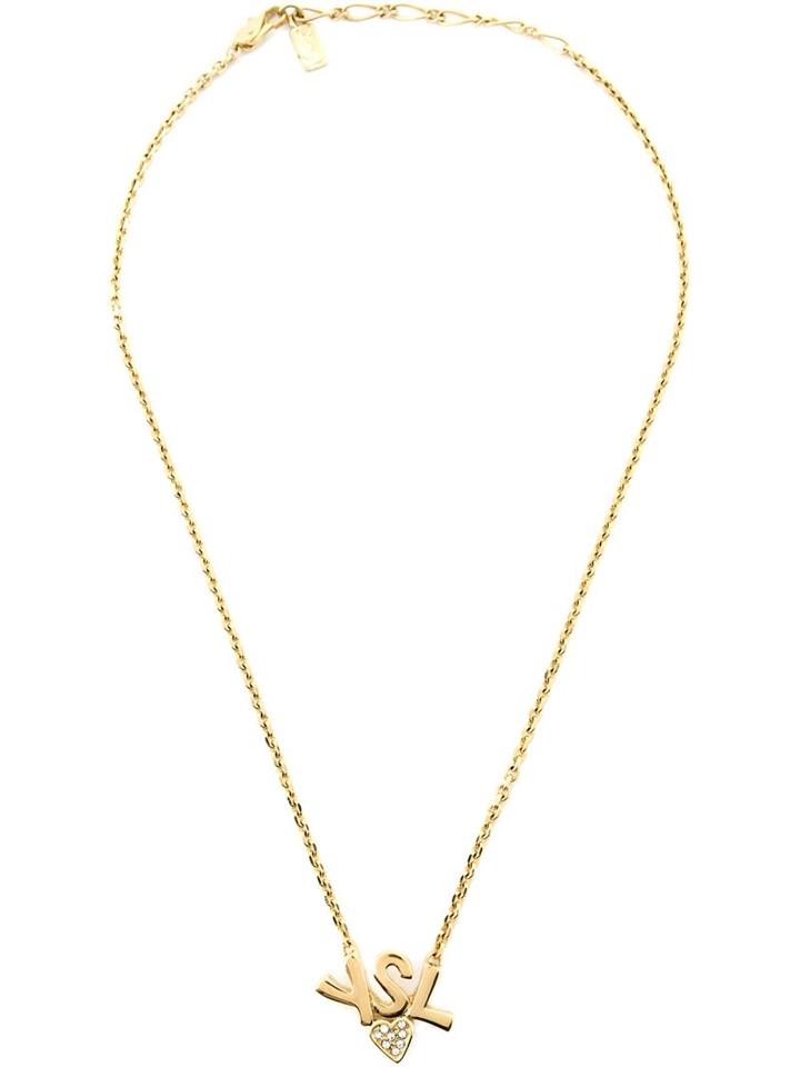 Yves Saint Laurent Vintage Logo Heart Necklace, Women's, Yellow/orange