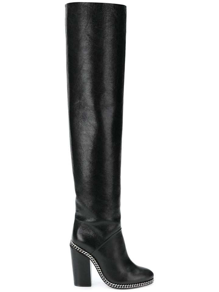 Balmain Chain Trim Knee Boots - Black