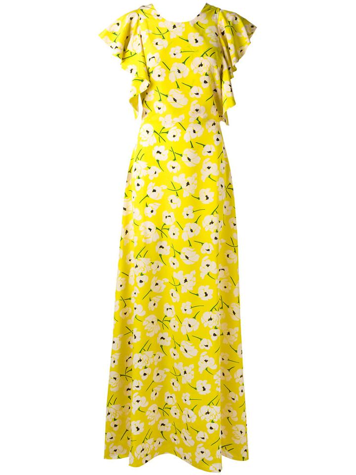 Rochas Floral Print Dress, Women's, Size: 42, Yellow, Silk