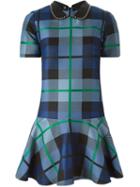 P.a.r.o.s.h. Studded Collar Plaid Dress, Women's, Size: Large, Blue, Leather/polyamide/polyester/brass